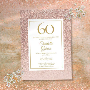 Invitation Fête des 60 ans élégant paillettes or rose