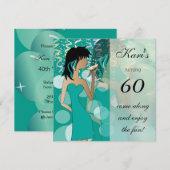 Invitation Fête des 60 ans | Fille | Turquoise (Devant / Derrière)
