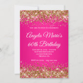 Invitation Fête des 60 ans pailleté or rose vif Monogramme él (Devant)