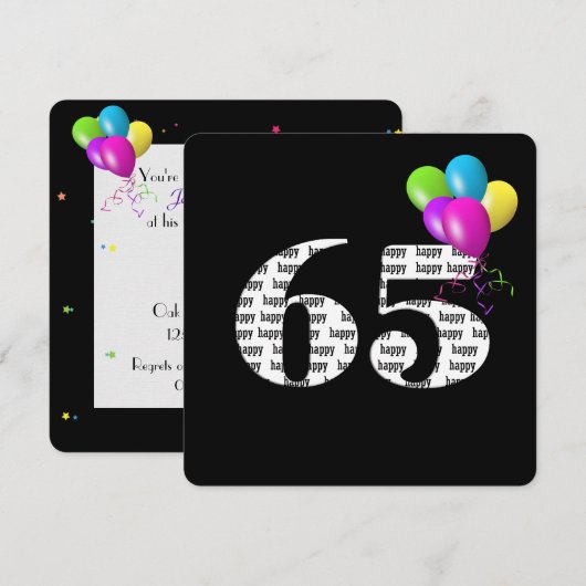 Invitation Fête des 65 ans avec bouquet de ballons (Devant / Derrière)