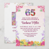 Invitation Fête des 65 ans - Floral Blush Bloom 65 (Devant / Derrière)