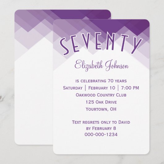 Invitation Fête des 70 ans bordure violet et blanc (Devant / Derrière)