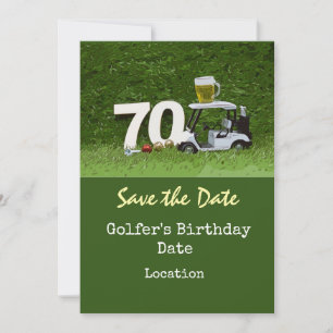 Invitation Fête des 70 ans de Golf avec tee de balle de golf
