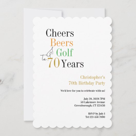 Invitation Fête des 70 ans de golf Cheers Beers Minimal (Devant)
