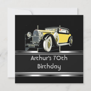 Invitation Fête des 70 ans de l'homme Voiture noire vintage