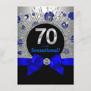 Invitation Fête des 70 ans d'une femme Bleu royal et Argent