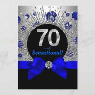 Invitation Fête des 70 ans d'une femme Bleu royal et Argent