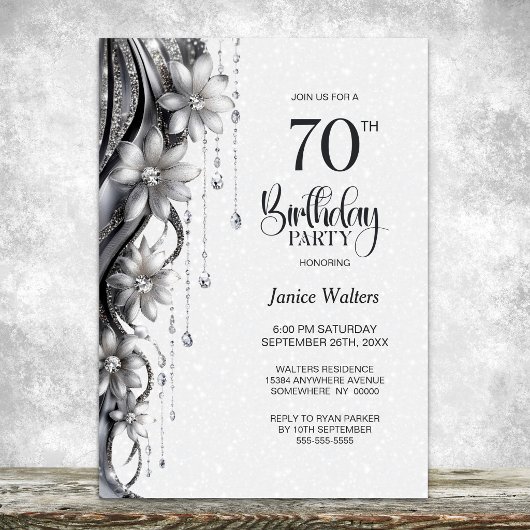 Invitation Fête des 70 ans Fleurs et Diamants
