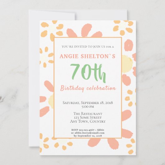 Invitation Fête des 70 ans Fleurs Motivation Drôle (Dos)
