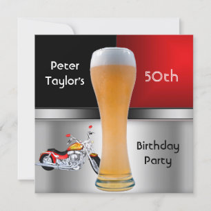 Invitation Fête des 70 ans Homme Bière Rouge Moto