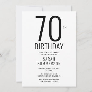 Invitation Fête des 70 ans minimaliste noir blanc