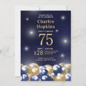 Invitation Fête des 75 ans Ballons Bleu Nuit Or (Devant)