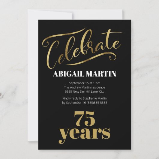 Invitation Fête des 75 ans Black Gold White (Devant)