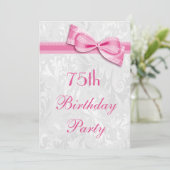 Invitation Fête des 75 ans damassé et nœud faux rose (Debout devant)