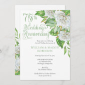 Invitation Fête des 75 ans de mariage aux roses blanches (Devant / Derrière)