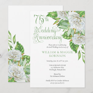 Invitation Fête des 75 ans de mariage aux roses blanches