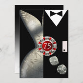 Invitation Fête des 75 ans du couple Art déco | rouge noir (Devant / Derrière)