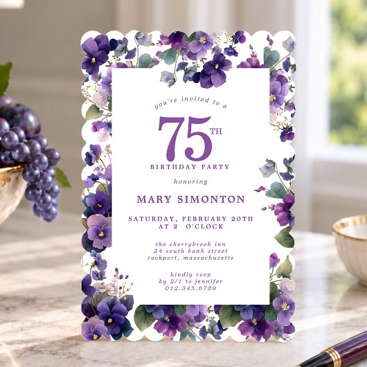 Invitation Fête des 75 ans Fleur Violette Violette