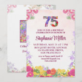 Invitation Fête des 75 ans - Floral Blush Bloom 75 (Devant / Derrière)