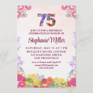 Invitation Fête des 75 ans - Floral Blush Bloom 75