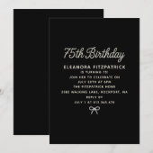 Invitation Fête des 75 ans Noir Blanc Perle Écriture Ruban (Devant / Derrière)