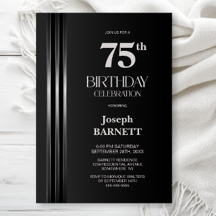 Invitation Fête des 75 ans rayures argentées sur fond gris fo