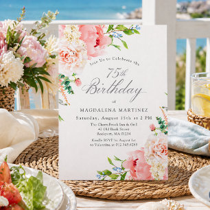 Invitation Fête des 75 ans - Roses roses féminines Floral