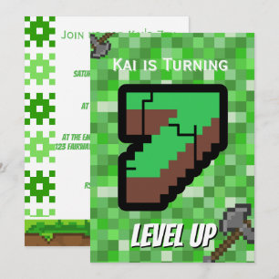 Invitation Fête des 7 ans du joueur pixelisé niveau vert