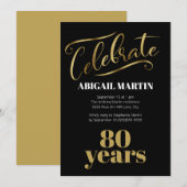 Invitation Fête des 80 ans Black Gold White (Devant / Derrière)