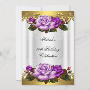 Invitation Fête des 80 ans Elégant Rose Violet Or Dentelle