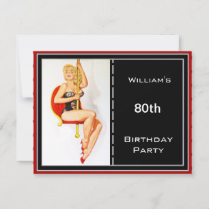 Invitation Fête des 80 ans Homme Pin-up Rouge Noir