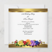 Invitation Fête des 80 ans Multi Couleurs Roses Dorées (Dos)