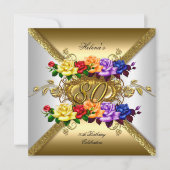 Invitation Fête des 80 ans Multi Couleurs Roses Dorées (Devant)