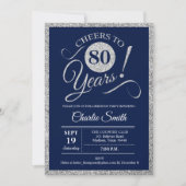 Invitation Fête des 80 ans - TOUT ÂGE Navy Argent (Devant)
