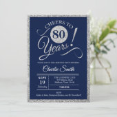 Invitation Fête des 80 ans - TOUT ÂGE Navy Argent (Debout devant)