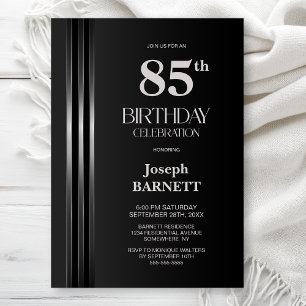 Invitation Fête des 85 ans Gris Noir Rayé d'Argent