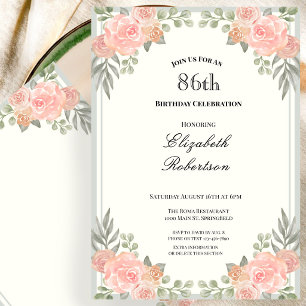 Invitation Fête des 86 ans aux fleurs de pêche et de sauge ve