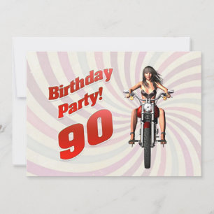 Invitation fête des 90 ans avec une fille sur une moto