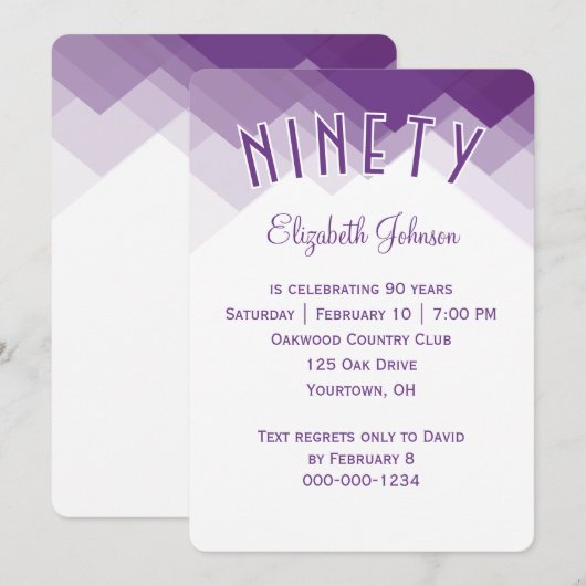 Invitation Fête des 90 ans bordure violette et blanche (Devant / Derrière)