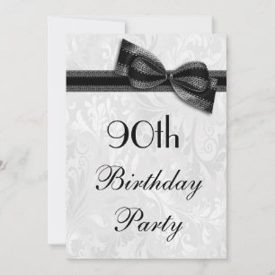 Invitation Fête des 90 ans damassé et nœud faux