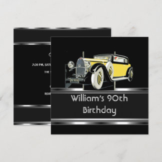 Invitation Fête des 90 ans de l'homme Voiture noire vintage