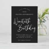 Invitation Fête des 90 ans | Typographie Blanc sur Noir (Debout devant)