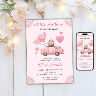 Invitation Fête des amoureux cœur rose Baby Shower pour fille