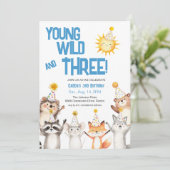 Invitation Fête des animaux de forêt Casquettes 3e anniversai (Debout devant)