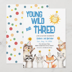 Invitation Fête des animaux de forêt Casquettes 3e anniversai