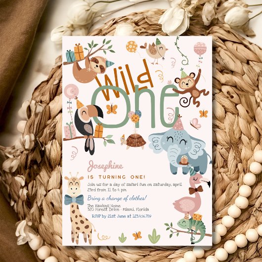 Invitation Fête des animaux de safari Wild one anniversaire d