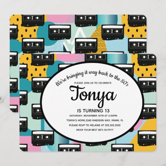 Invitation Fête des années 80 90 Collage Cassette Retour Arri (Devant / Derrière)