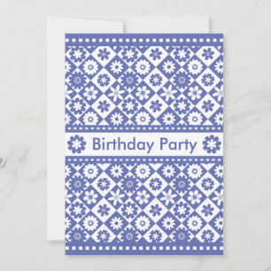 Invitation Fête des Anniversaires Bleu et Blanc de la Femme