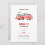 Invitation Fête des Anniversaires de enfants de camion-feu<br><div class="desc">Sonne l'alarme ! Votre petit pompier a-t-il un anniversaire ? Invitation vos amis et les proches à célébrer avec cette belle invitation aquarelle. Doté d'un moteur d'incendie aquarelle et d'un arrière - plan en brique peint à la main. Ce design est entièrement personnalisable !</div>