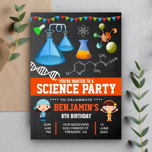 Invitation Fête des Anniversaires de enfants de la science fo